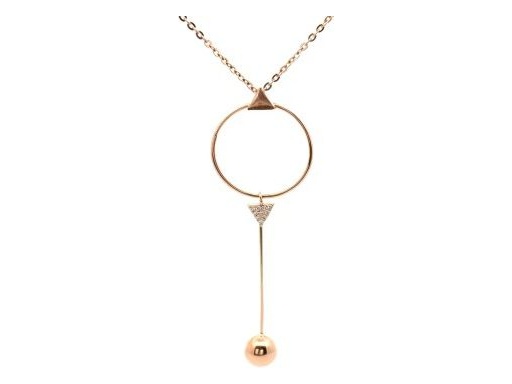 18K Rose Gold Circle Pendant Necklace with Polished Sphere and Natural Diamond Accent